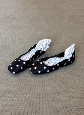 法式方头波点浅口单鞋女2026春季平跟软底一脚蹬芭蕾舞鞋通勤瓢鞋