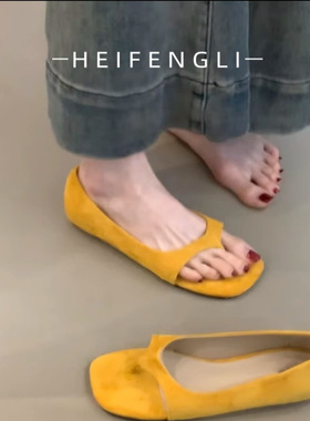 羊皮版~百搭仙女风一脚蹬分趾平底鞋女小众设计绒面气质罗马凉鞋