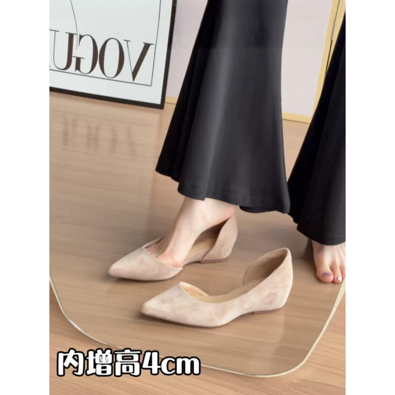 法式简约尖头玛丽珍鞋女2026年新款内增高一脚蹬侧空浅口单鞋百搭