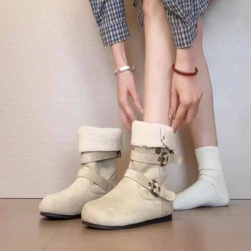 小个子隐形内增高加绒两穿勃肯短靴女冬季保暖中通雪地靴东北棉鞋