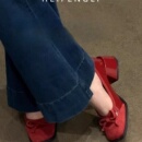 芭蕾风蝴蝶结气质高跟鞋 法式 新款 女2025年夏季 红色粗跟玛丽珍单鞋