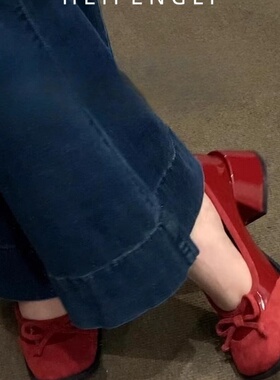 法式红色粗跟玛丽珍单鞋女2025年夏季新款芭蕾风蝴蝶结气质高跟鞋