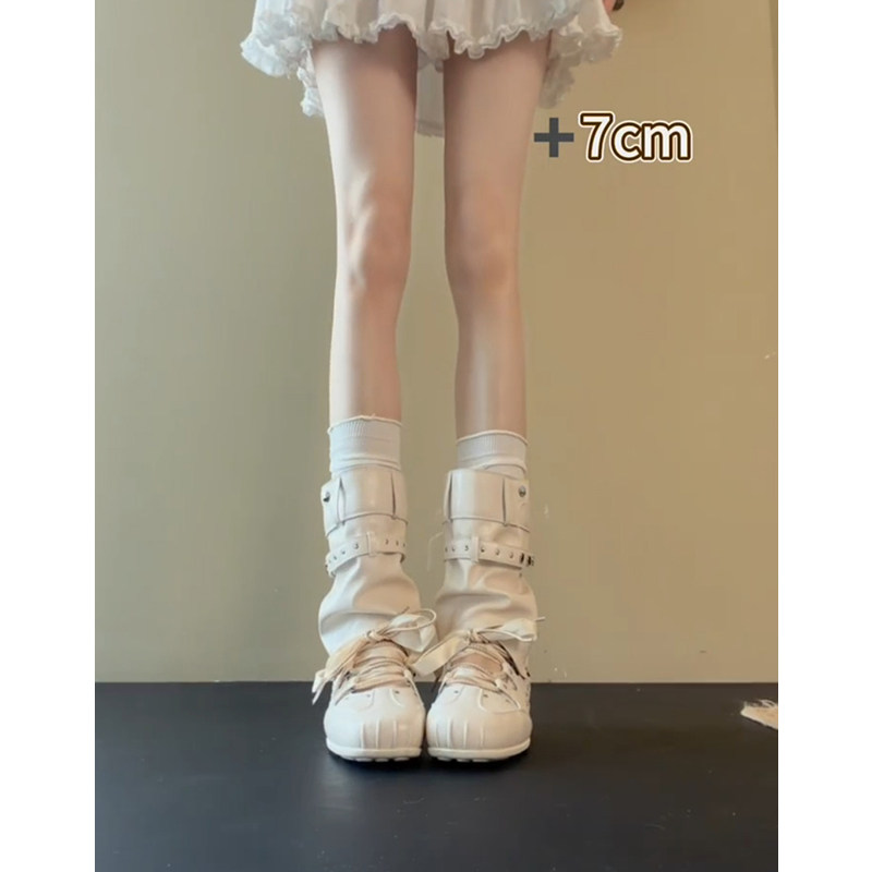 白色7cm内增高中筒马丁靴女