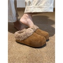 懒人防滑冬季加绒厚底一脚蹬毛毛鞋女外穿保暖棉拖新款包头勃肯鞋