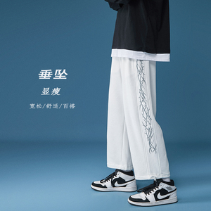 A432-1-R2 P45 控68 秋季侧边印花宽松直筒运动卫裤男图片
