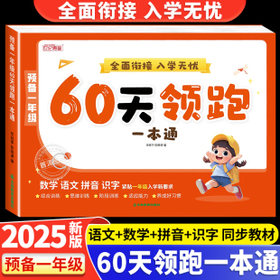 预备一年级60天领跑一本通幼小衔接教材全套一日一练语文数学拼音识字专项练习题幼儿园中大班入学准备练习册暑假衔接作业每日一练