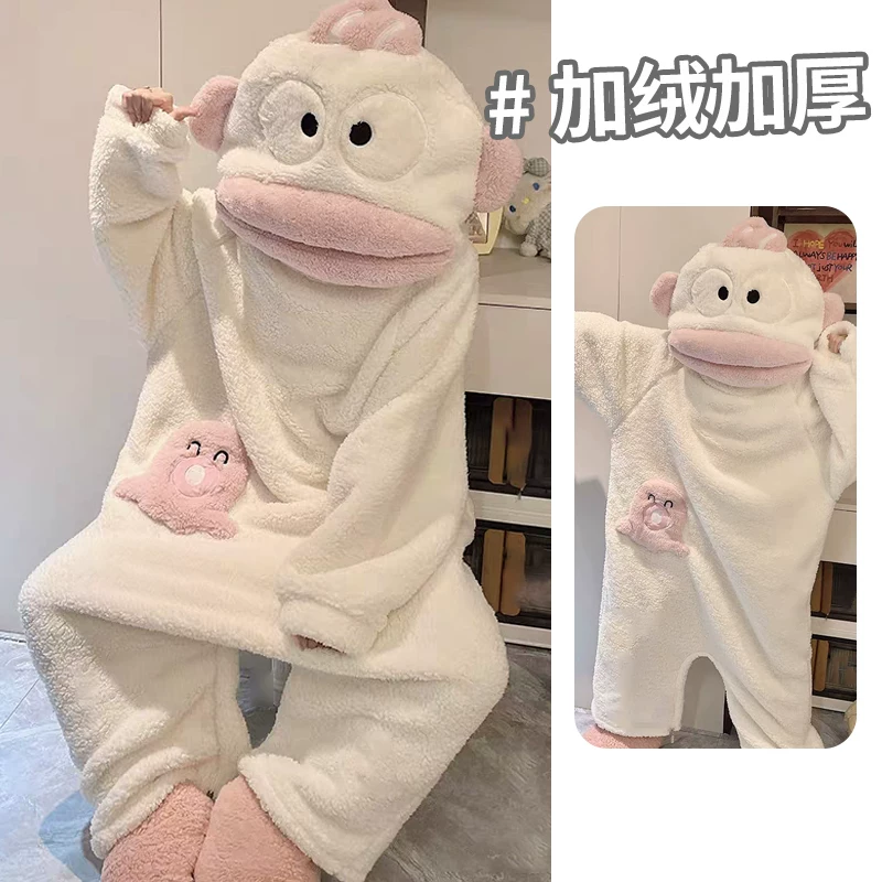 丑鱼睡衣连体珊瑚绒秋冬季加厚大嘴鱼抽象奇葩搞怪卡通小丑鱼睡袍