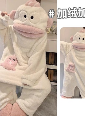 丑鱼睡衣连体珊瑚绒秋冬季加厚大嘴鱼抽象奇葩搞怪卡通小丑鱼睡袍