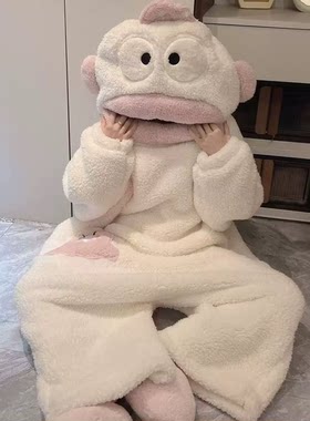 小丑鱼汉顿情侣睡衣女秋冬季珊瑚绒加厚连体搞怪可爱睡袍男生丑鱼