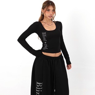 百搭舞蹈打底T恤 酷性感正肩内搭长袖 美式 复古辣妹U领烫钻高弹修身