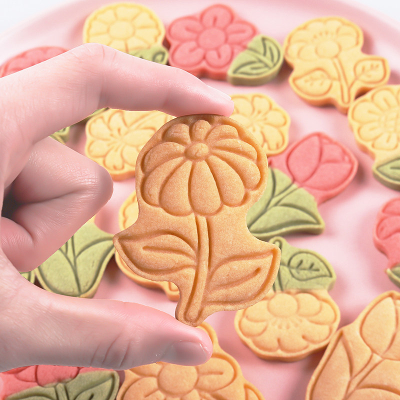花朵饼干模具烘焙工具家用3d立体卡通塑料按压式糖霜翻糖蛋糕印章