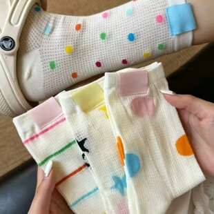 夏季新款网眼百搭长袜子女夏季薄款韩国学生凉鞋中筒袜马卡龙5双