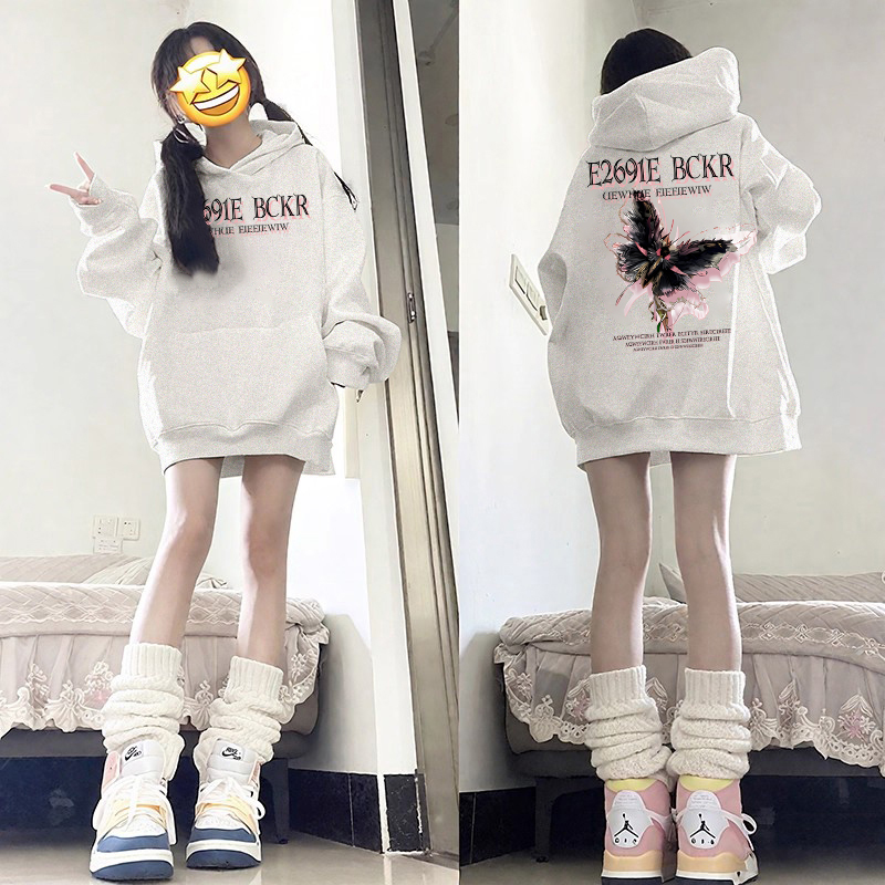 洋气学院风连帽卫衣女加绒加厚秋冬装初中生高中学生oversize外套