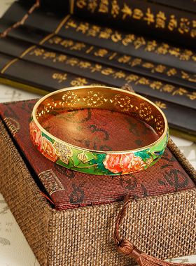 沙金牡丹手镯饰品复古中国风手饰