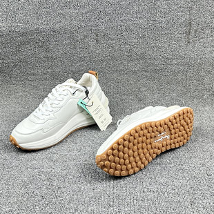 外贸尾货厚底增高复古拼色真皮休闲运动女鞋