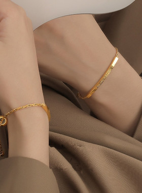 钛钢保色18K 复古抽拉极简弯牌环英文字母爱人之梦新款可调解