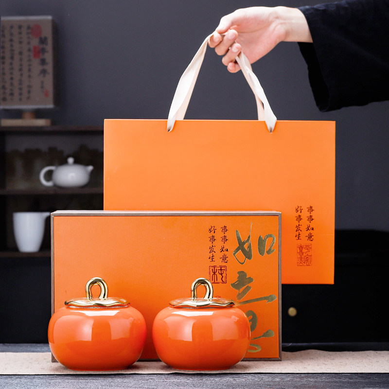 柿饼包装陶瓷茶叶罐包装礼盒空盒红茶绿茶密封罐富平柿饼礼盒包装,餐饮具,茶叶罐,淘宝优惠券,粉丝福利购,淘宝优惠卷