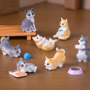 微景观手工造景小动物摆件创意可爱树脂小猫桌面花盆装饰车载摆设