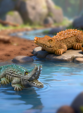 微景观手工动物可爱树脂鳄鱼摆件