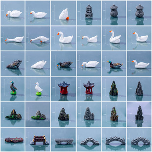 微景观仿真假山凉亭小桥天鹅摆件中式盆景茶桌树脂鸭子白鹅鸳鸯