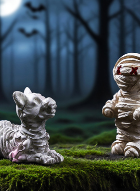 创意万圣节树脂骷髅小人乌鸦摆件