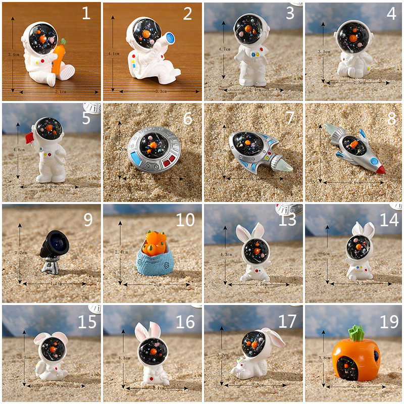 微景观小摆件可爱树脂宇航员飞碟创意太空兔子火箭飞船望远镜萝卜