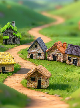 微景观复古茅草屋手工小房子摆件