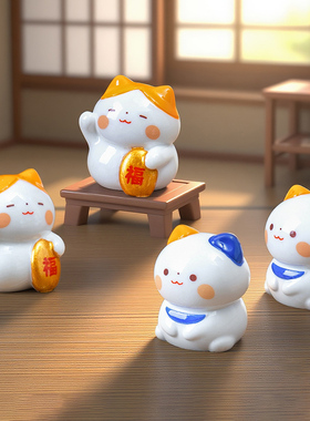 日式树脂小猫桌面花盆小动物摆件