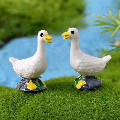 微景观小鸭子摆件可爱塑料白色张嘴大鸭子创意手工田园风多肉摆设