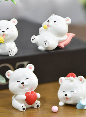 造景可爱风圣诞帽白熊蛋糕小摆件