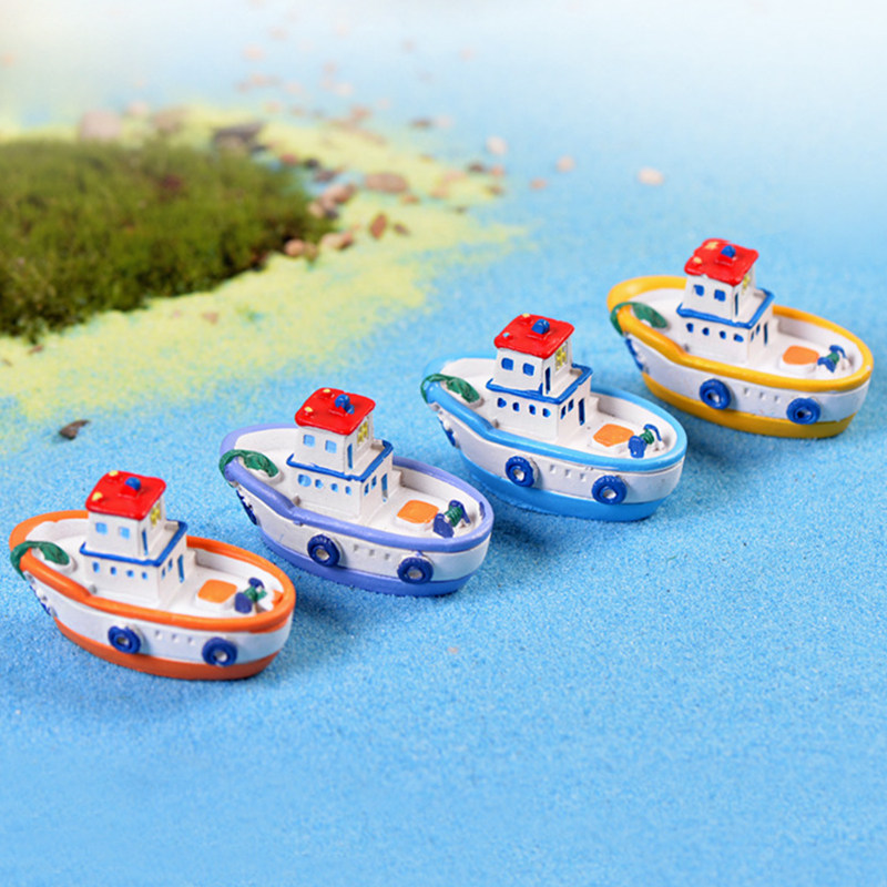 微景观地中海风格海边游艇船摆件鱼缸造景豪华游轮水族装饰小摆件