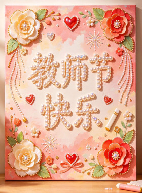 珍珠画DIY教师节礼物有框自粘珍珠装饰画送老师导师礼物钻石画