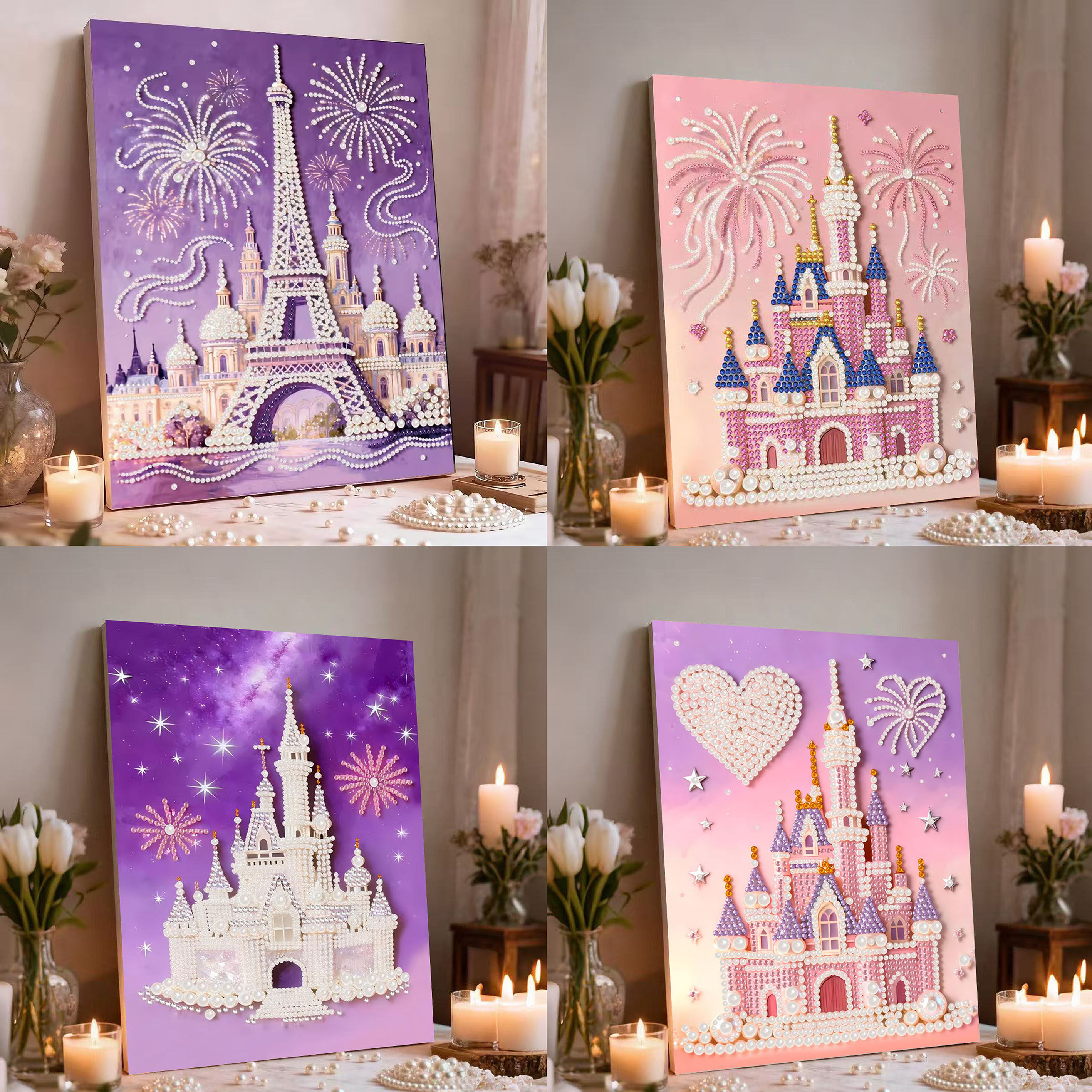 珍珠画DIY烟花城堡系列有框自粘珍珠装饰画送闺蜜礼物钻石画批发