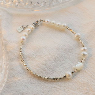 GLSEEVO原创s925纯银天然珍珠手链轻奢碎银子设计手镯手串手饰品