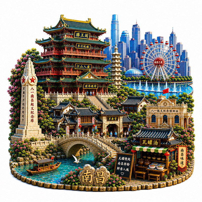 南昌文创冰箱贴2026新款金属浮雕磁贴滕王阁旅游纪念品伴手礼物