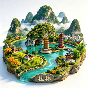 广西桂林山水金属冰箱贴3d立体浮雕磁贴旅游城市纪念品文创伴手礼