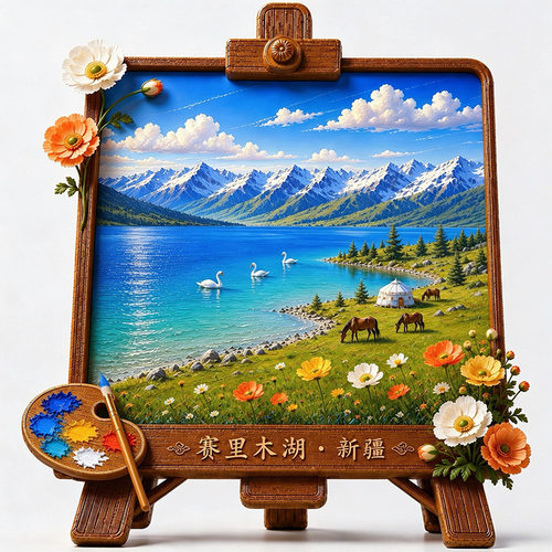 新疆赛里木湖金属3D立体浮雕冰箱贴旅游城市纪念品文创伴手礼装饰