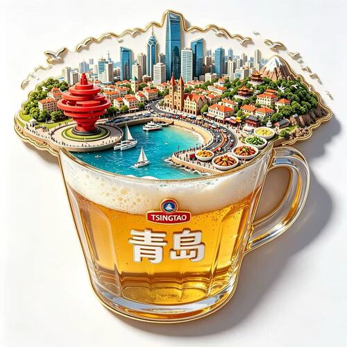 青岛文创冰箱贴2026新款金属浮雕磁贴青岛啤酒旅游纪念品伴手礼物