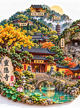 杭州灵隐寺文创冰箱贴2026新款金属浮雕磁贴杭州旅游纪念品礼物