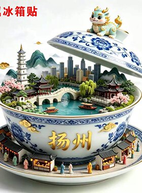 扬州文创冰箱贴2026新款金属浮雕磁贴江苏扬州游纪念品伴手礼物