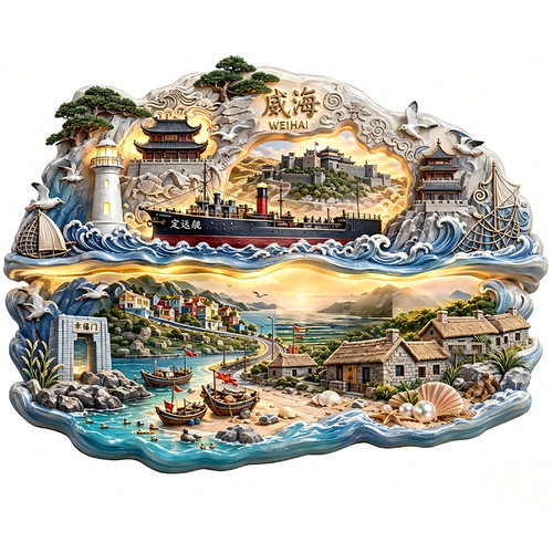 山东威海金属立体浮雕冰箱贴旅游城市纪念品文创伴手礼国潮装饰品