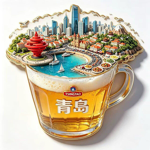 青岛文创冰箱贴2026新款金属浮雕磁贴青岛啤酒旅游纪念品伴手礼物