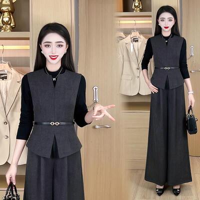 时尚套装女春秋高端减龄三件套修身马甲阔腿裤学生职业面试工作服