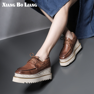 女士欧洲站休闲增高厚底单鞋 XIANGBOLIA真皮复古松糕鞋 女原创新款
