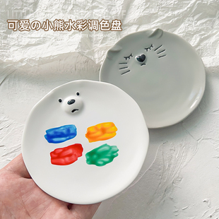 潮际可爱小熊盘调色盘甲油胶晕染液水彩陶瓷迷你美甲工具调色盘