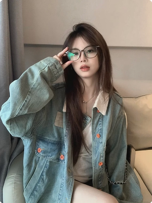 韩系春季拼接牛仔外套