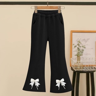 女童黑色裤子2025新款春秋装洋气儿童弹力秋季喇叭裤灯芯绒长裤