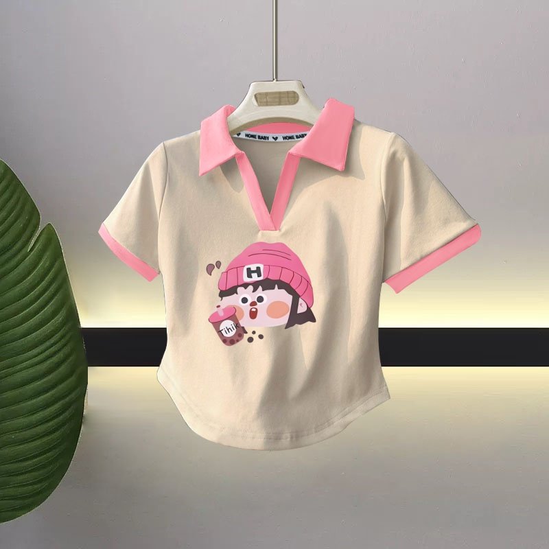 2025夏季短袖T恤大童女装夏季2025新款小清新少女学生POLO衫上衣