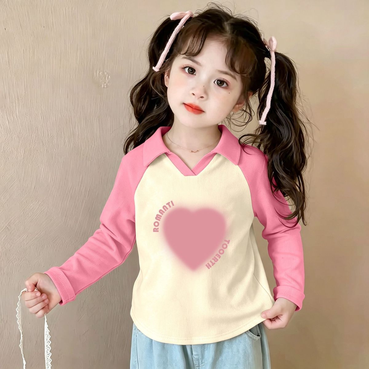 女童春秋长袖翻领T恤2026新款
