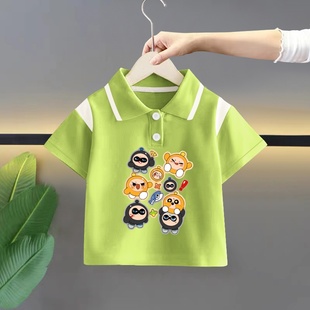 男童短袖t恤纯棉POLO衫男宝宝夏装儿童上衣体恤绿色夏季2025新款